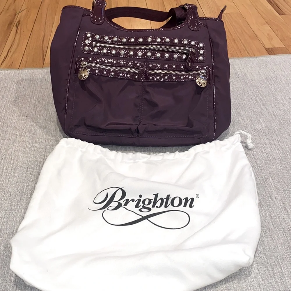 Brighton Campbell purple nylon silver studded shoulder bag. - Picture 9 of 11